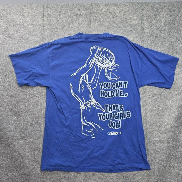 Y2K AND1 Trash Talk Shirt You Can't Hold Me Girls Job Mens 2XL Blue Basketball - Picture 1 of 8